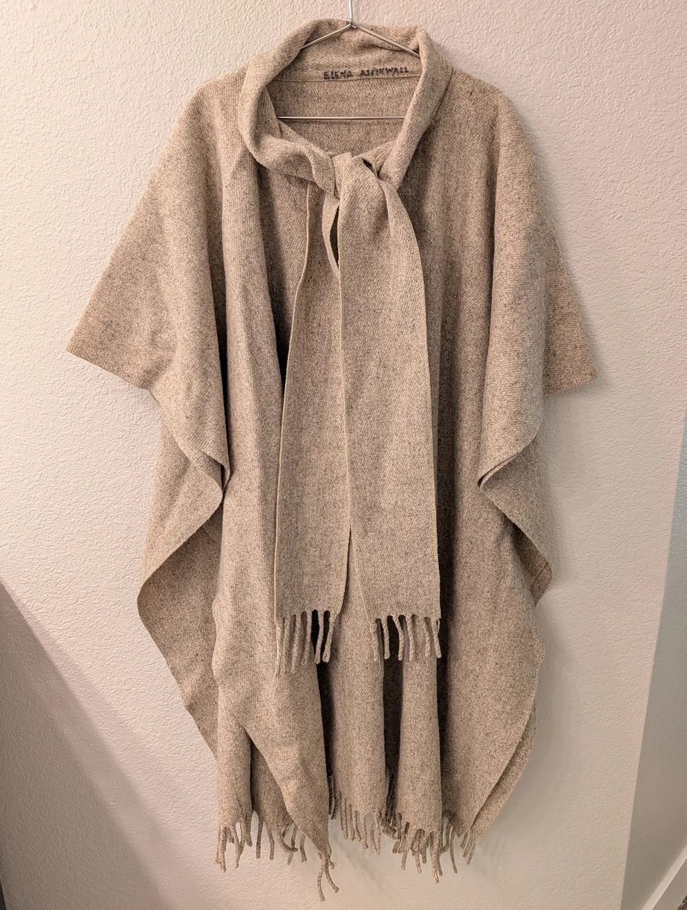 Wool Pullover Cape - Scarf Poncho - Natural Beige - One Size Fits Most